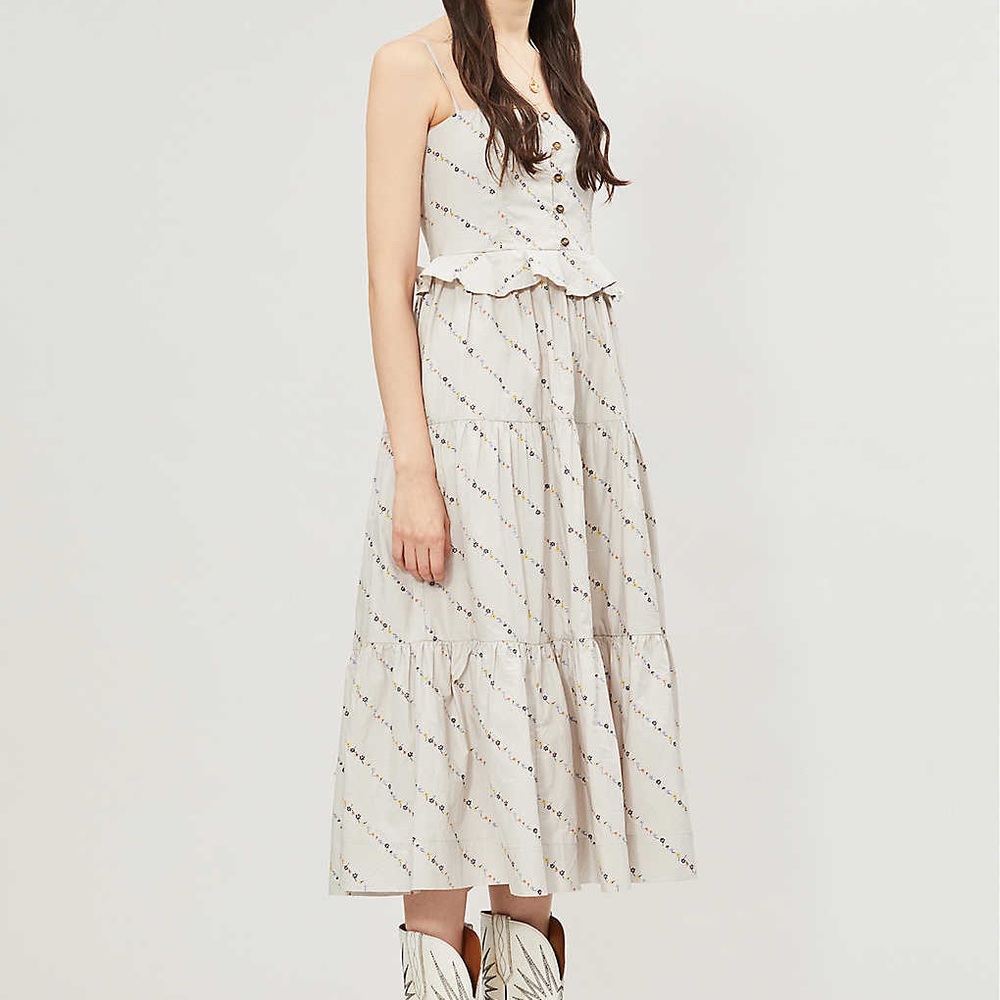 Ganni Printed Cotton Poplin Dress in Vapor Blue